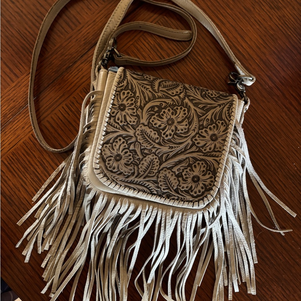 Montana West Tan Floral Crossbody Bag with Fringe